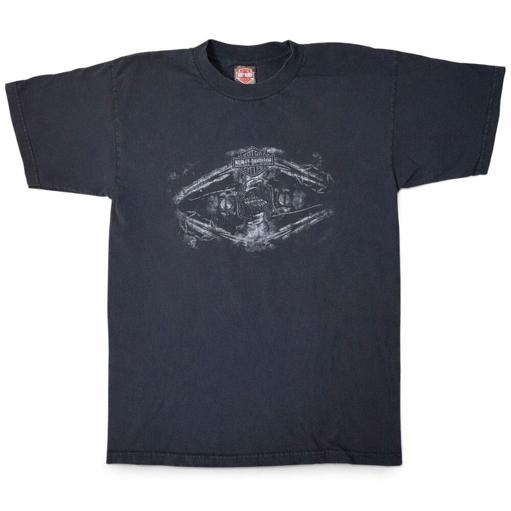 Vintage 2004 Harley-Davidson Greenville SC T-Shirt Size L Faded Black Biker Tee